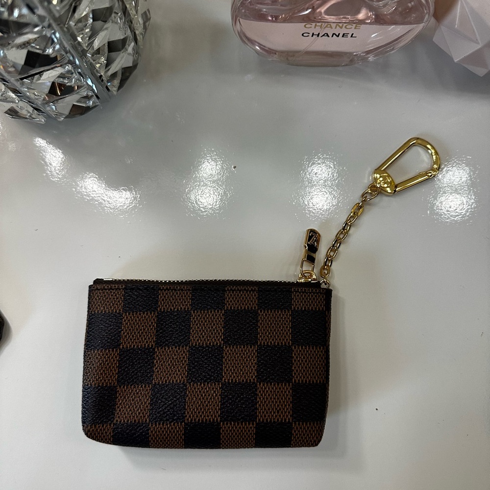 Checkered Brown and Black Key Pouch